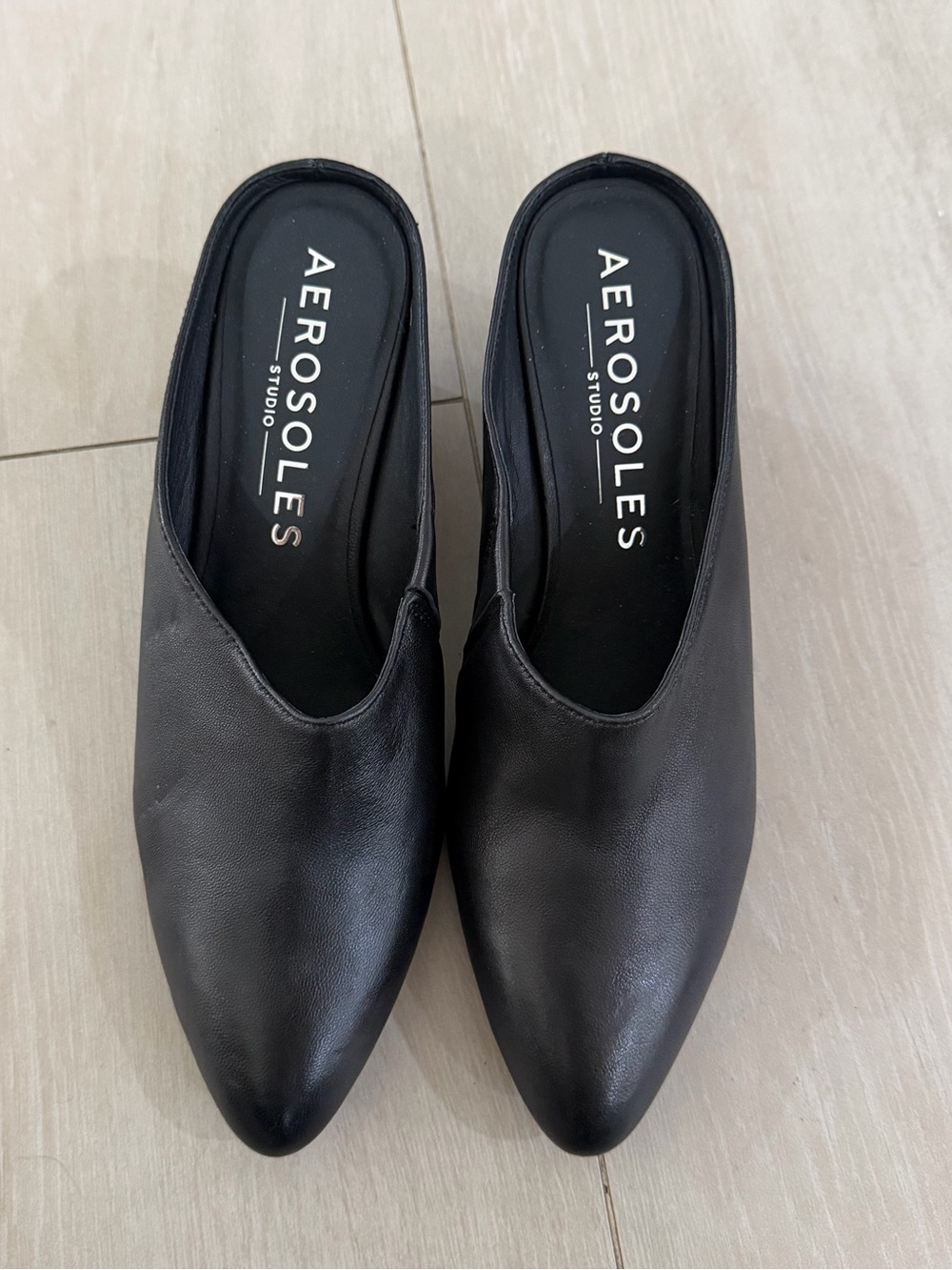 AEROSOLES Black Pointed Backless Slip-On Mules